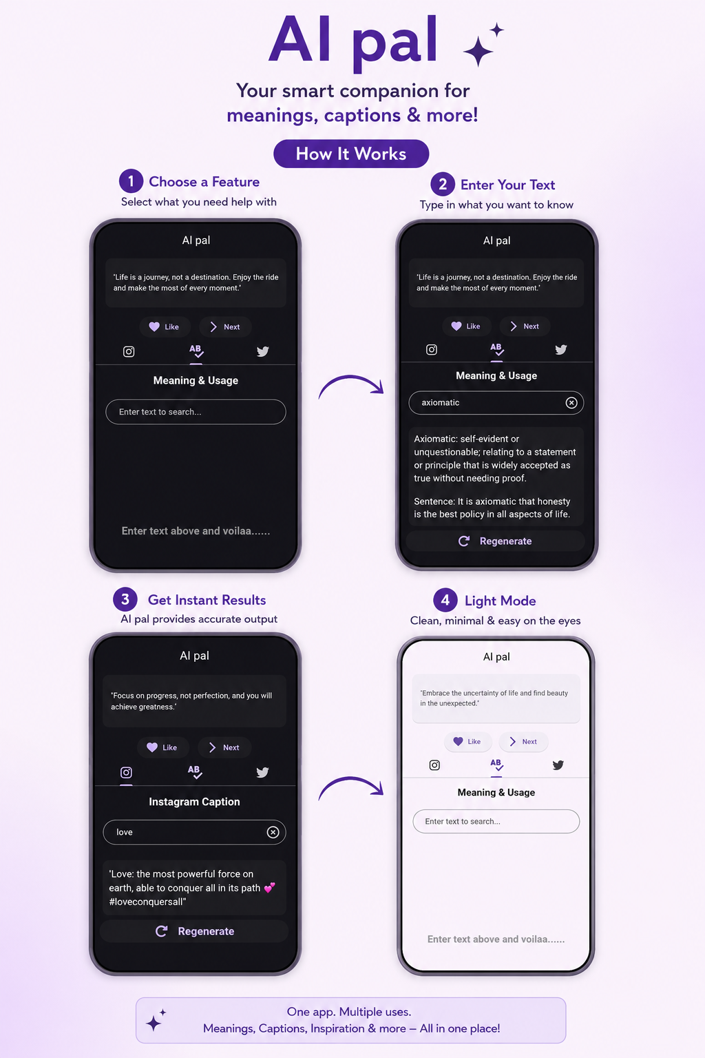 AI Pal App — Flutter mobile app with daily quotes, Instagram captions, tweet generator and 500+ installs