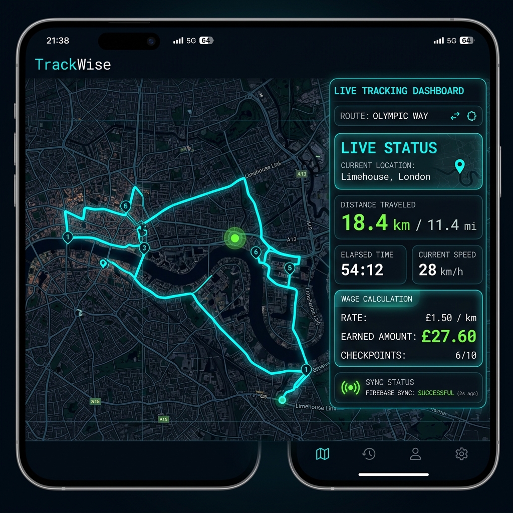 TrackWise — Live location tracking app with route validation, distance calculation and automated wage computation