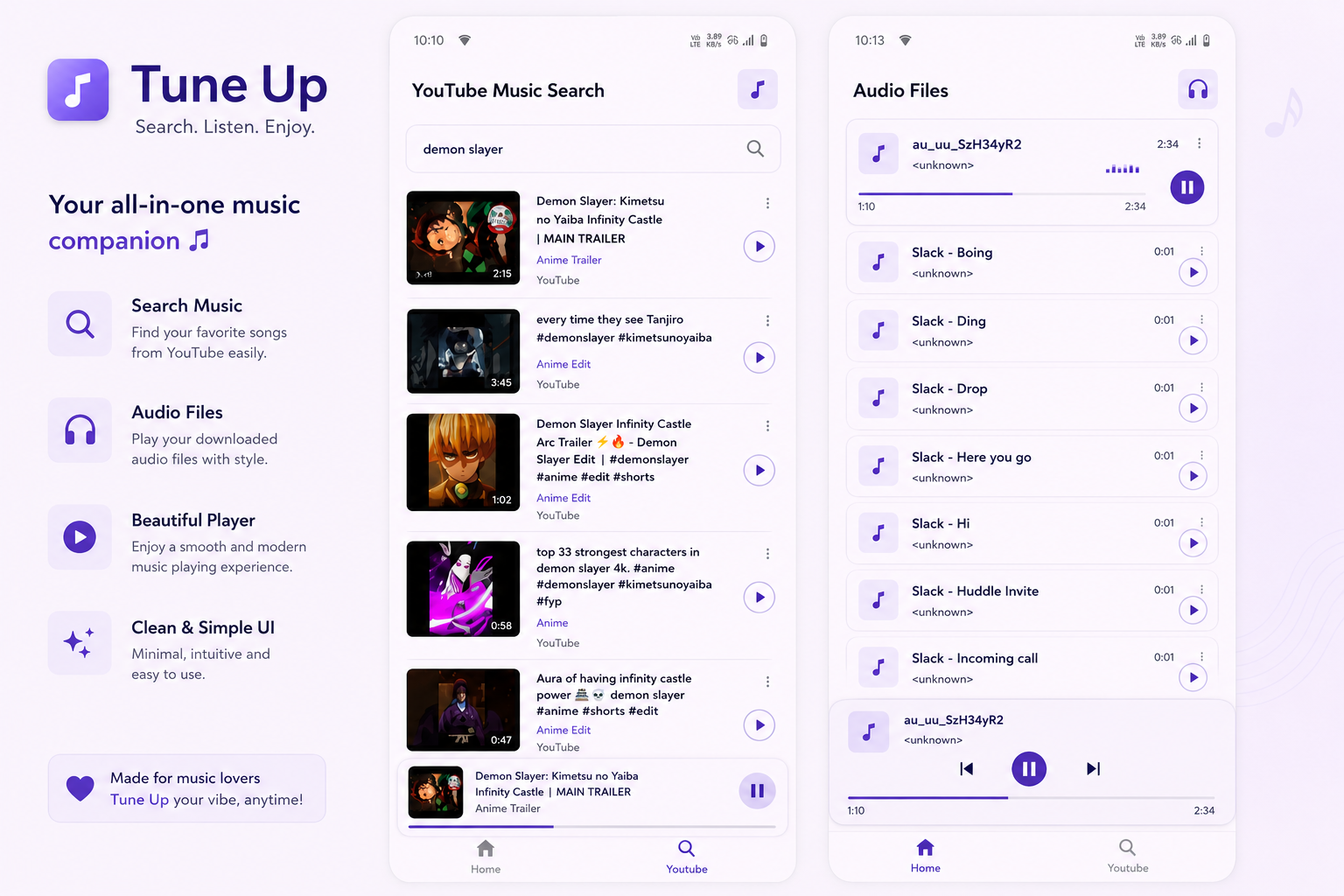 Tune Up — Flutter music app with shared listening rooms, WebRTC and YouTube integration